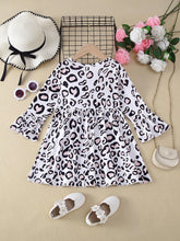 1pc Girls Casual Leopard All-Over Print Random Cut Hem Dress, Autumn